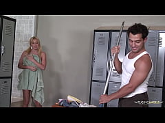  - Locker room sex has never looked better as the naughty blonde sucks and fucks